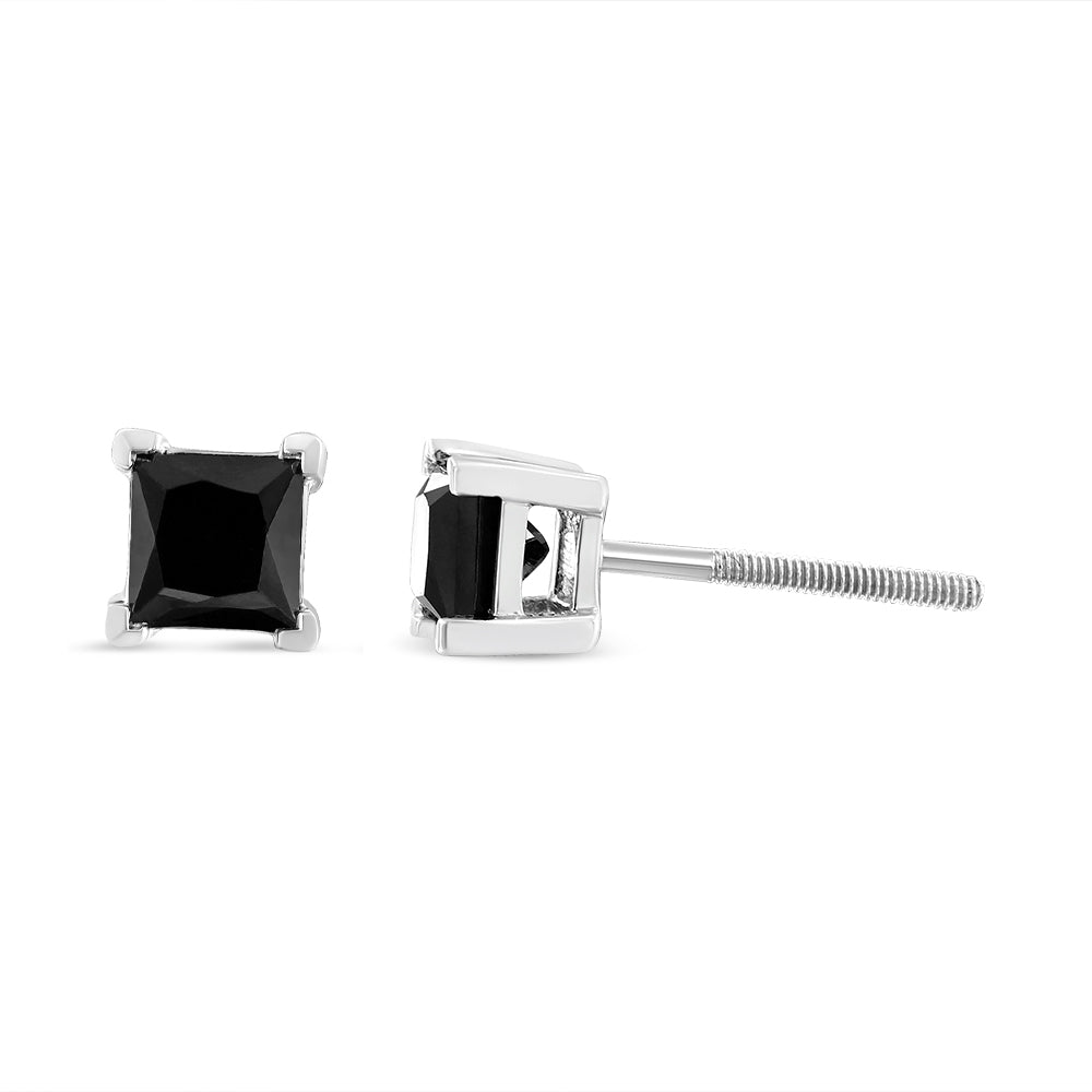 Boucles d'oreilles en argent sterling .925 avec diamants noirs taille princesse