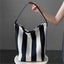 Black and white contrasting wide shoulder strap women's bag large capacity tote bag bucket bag - Korvel