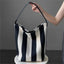 Black and white contrasting wide shoulder strap women's bag large capacity tote bag bucket bag - Korvel