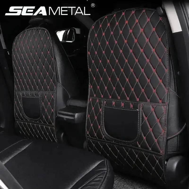 Tapis de protection de siège de voiture noir avec surpiqûres rouges