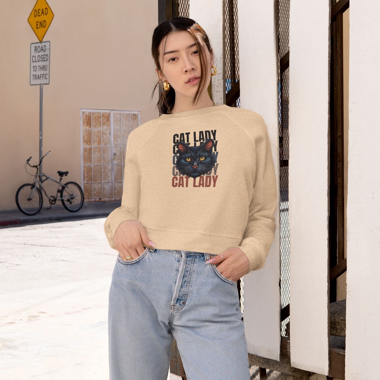 Sudadera recortada de mujer Gato Negro