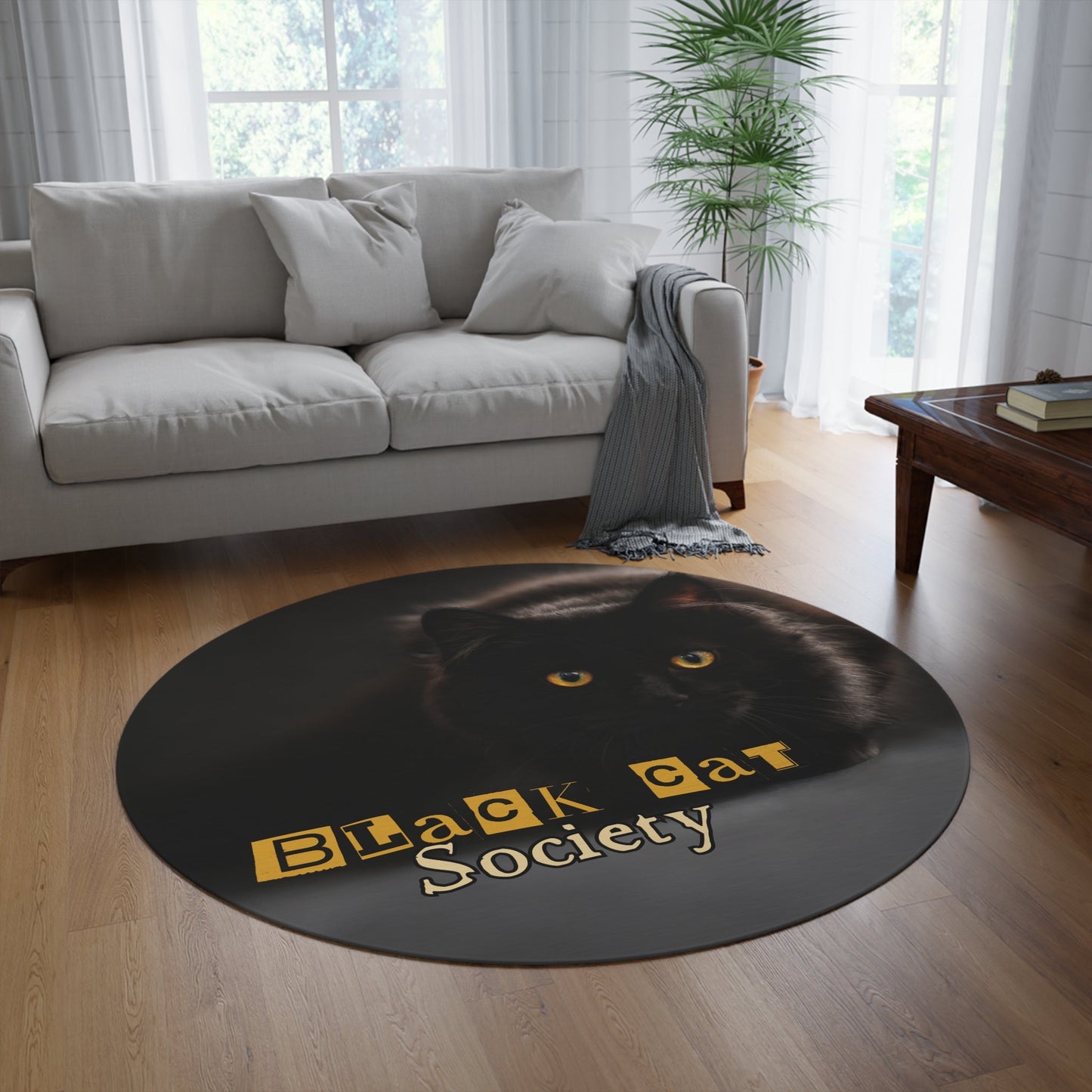 Black Cat Society Round Rug - Cozy Decor for Cat Lovers