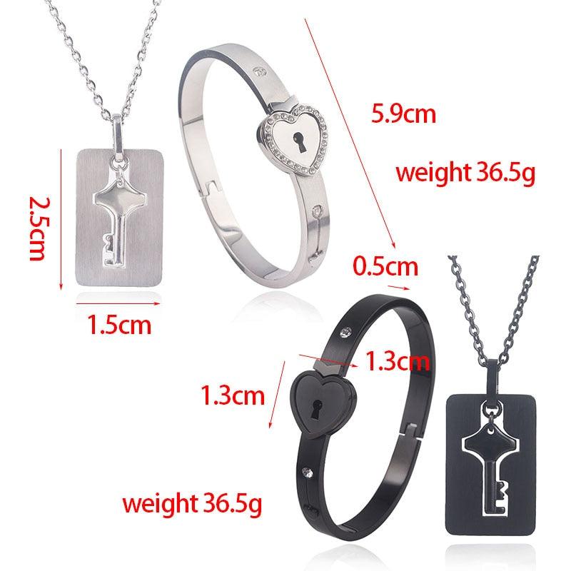 Ensemble de collier et bracelet cœur noir - Bijoux en acier inoxydable