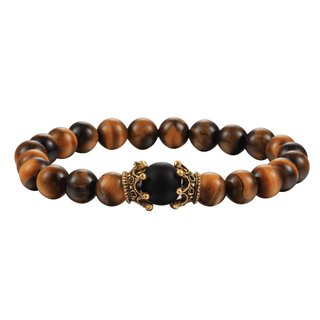 Bracelet en Pierre de Lave Noire avec Charme Couronne pour Couples