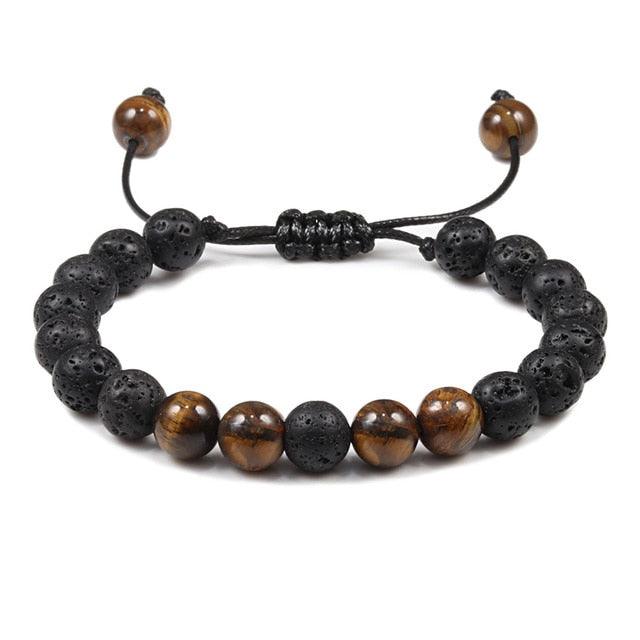 Bracelet en Pierre de Lave Noire avec Charme Couronne pour Couples