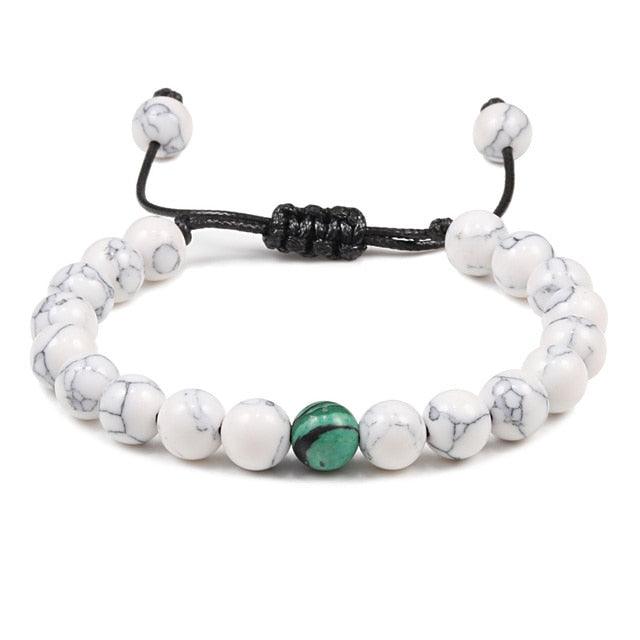 Bracelet en Pierre de Lave Noire avec Charme Couronne pour Couples