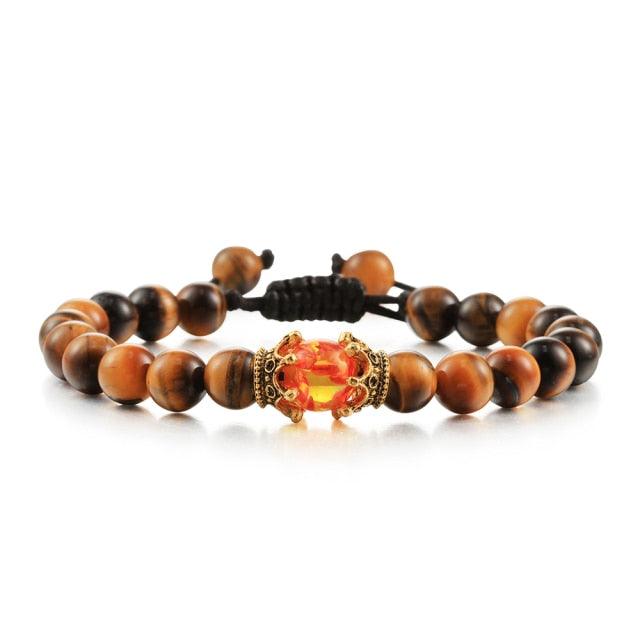 Bracelet en Pierre de Lave Noire avec Charme Couronne pour Couples