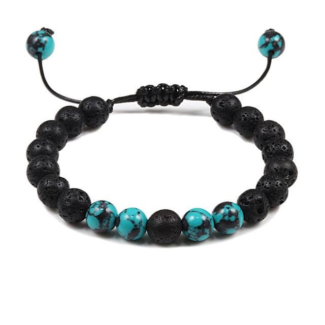Bracelet en Pierre de Lave Noire avec Charme Couronne pour Couples