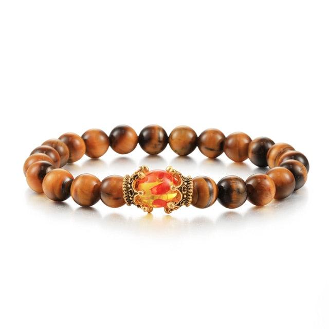 Bracelet en Pierre de Lave Noire avec Charme Couronne pour Couples