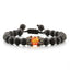 Bracelet en Pierre de Lave Noire avec Charme Couronne pour Couples