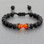 Bracelet en Pierre de Lave Noire avec Charme Couronne pour Couples