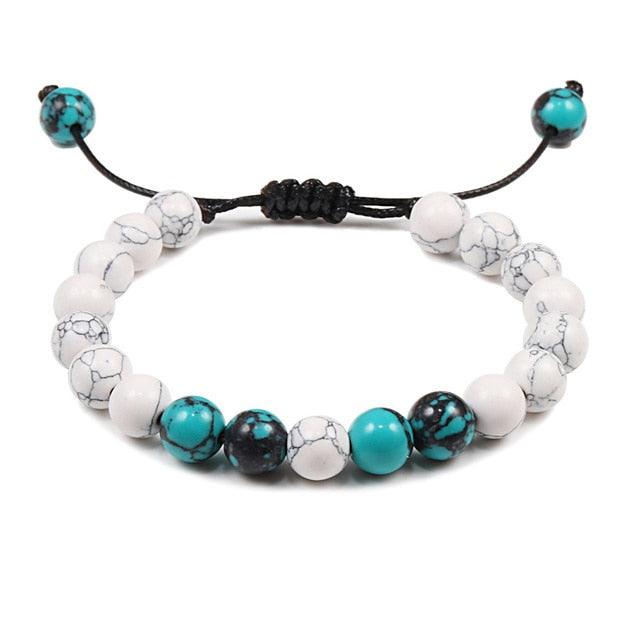 Bracelet en Pierre de Lave Noire avec Charme Couronne pour Couples
