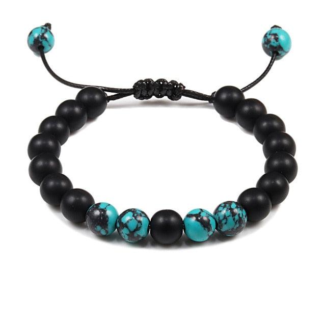 Bracelet en Pierre de Lave Noire avec Charme Couronne pour Couples