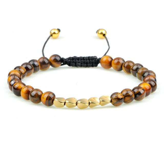 Bracelet en Pierre de Lave Noire avec Charme Couronne pour Couples