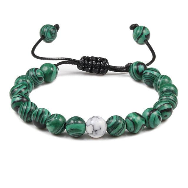 Bracelet en Pierre de Lave Noire avec Charme Couronne pour Couples