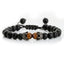 Bracelet en Pierre de Lave Noire avec Charme Couronne pour Couples