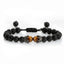 Bracelet en Pierre de Lave Noire avec Charme Couronne pour Couples