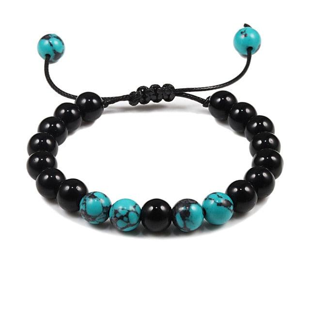 Bracelet en Pierre de Lave Noire avec Charme Couronne pour Couples