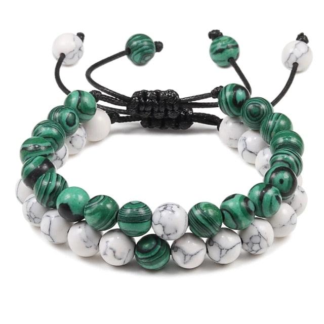 Bracelet en Pierre de Lave Noire avec Charme Couronne pour Couples