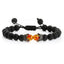 Bracelet en Pierre de Lave Noire avec Charme Couronne pour Couples