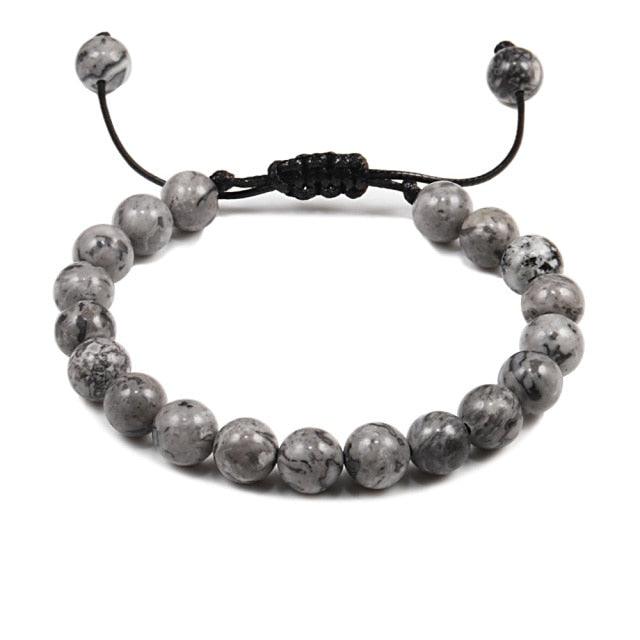 Bracelet en Pierre de Lave Noire avec Charme Couronne pour Couples