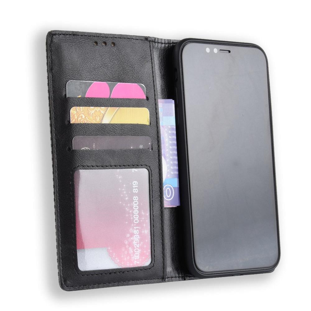 Premium Black Leather Flip Case for iPhone 11-14 Series