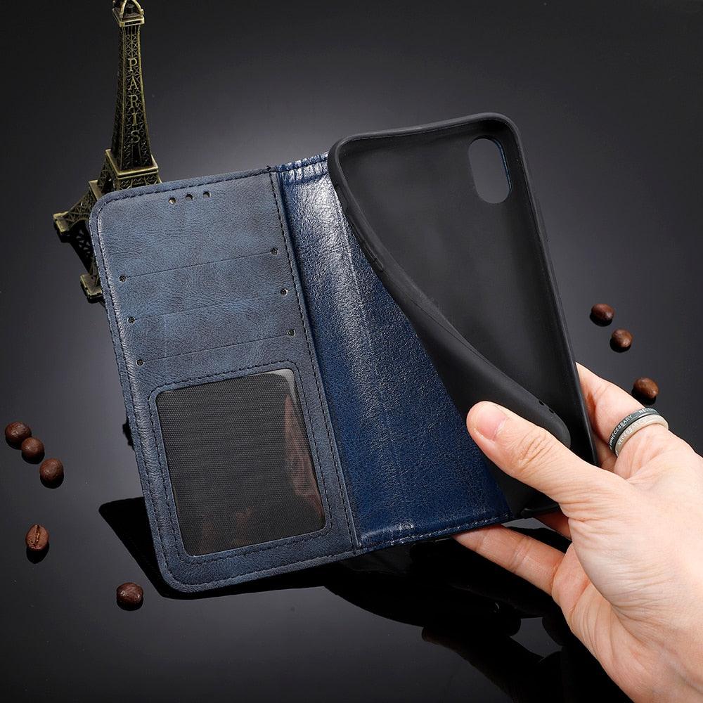 Premium Black Leather Flip Case for iPhone 11-14 Series