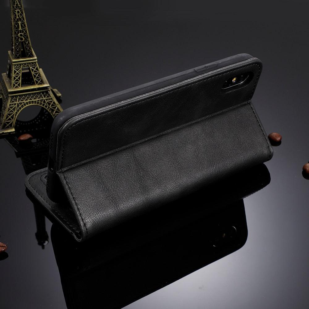 Premium Black Leather Flip Case for iPhone 11-14 Series