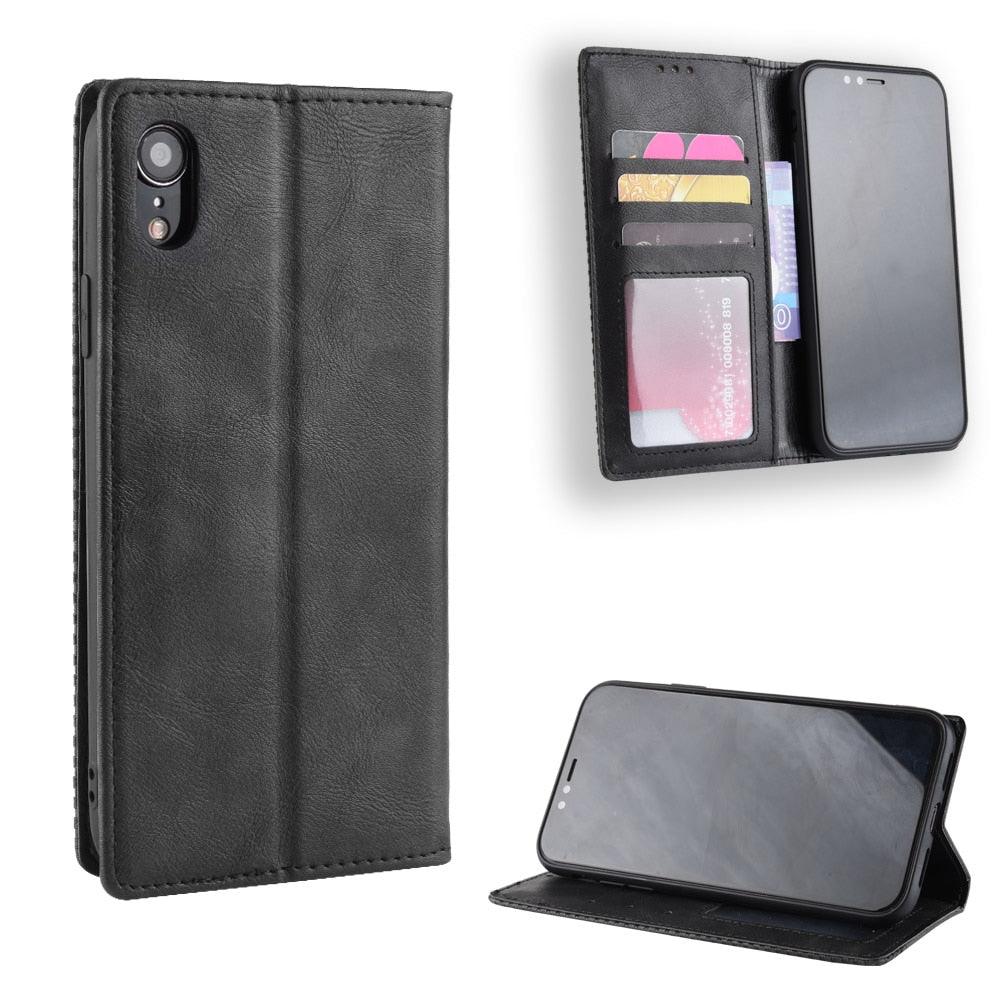 Premium Black Leather Flip Case for iPhone 11-14 Series