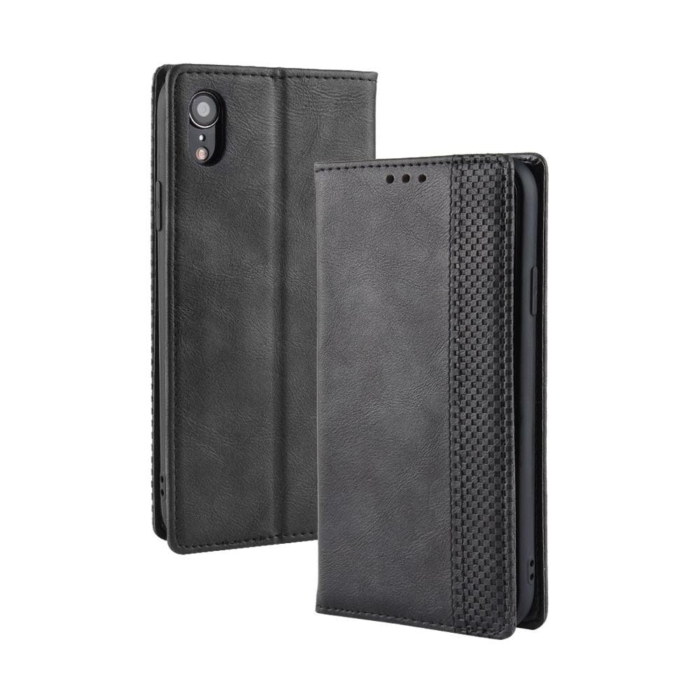 Premium Black Leather Flip Case for iPhone 11-14 Series
