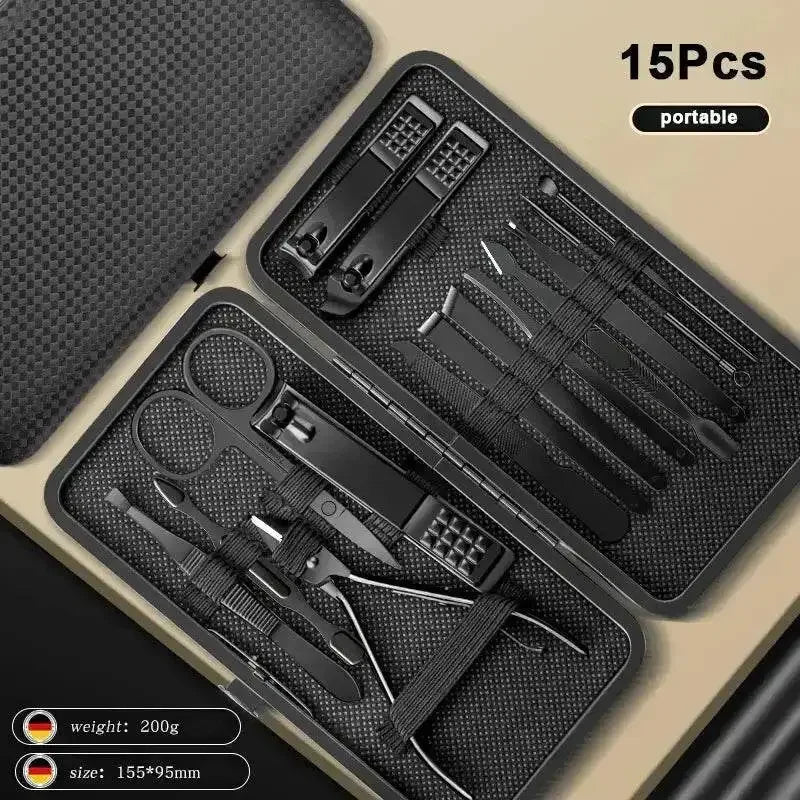 Premium Black Manicure Nail Clipper Set Case