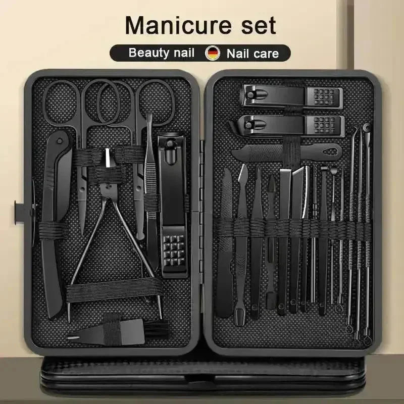 Premium Black Manicure Nail Clipper Set Case