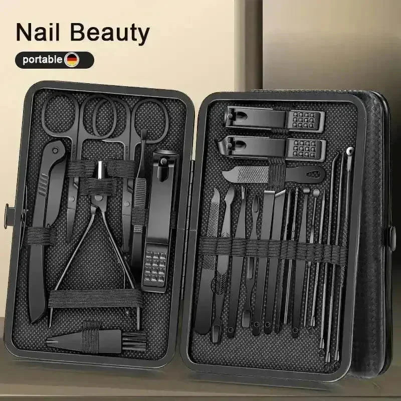 Premium Black Manicure Nail Clipper Set Case