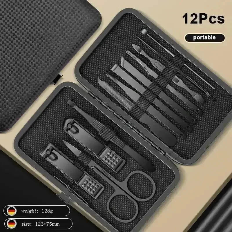 Premium Black Manicure Nail Clipper Set Case