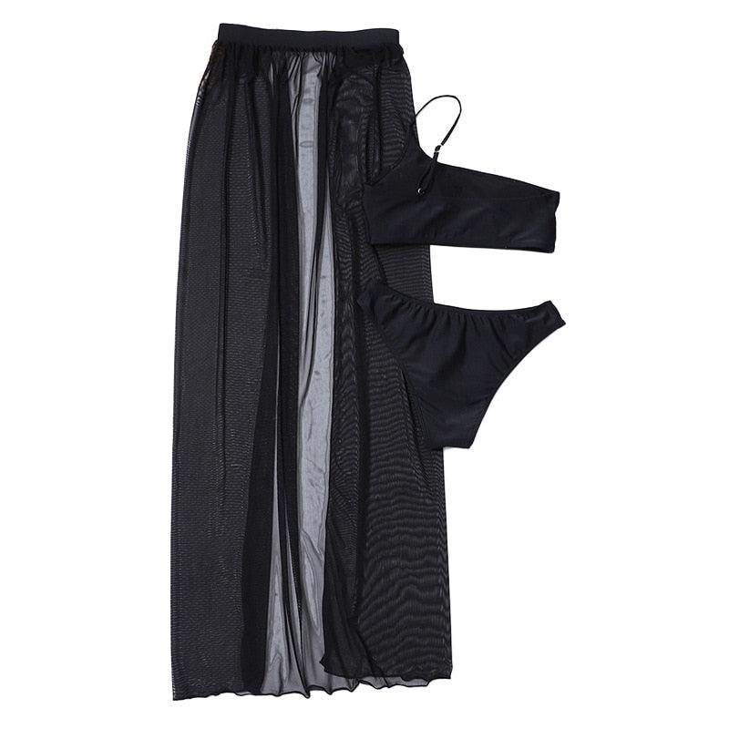 Ensemble de Couverture de Bikini en Maille Noire Élégante pour Femmes