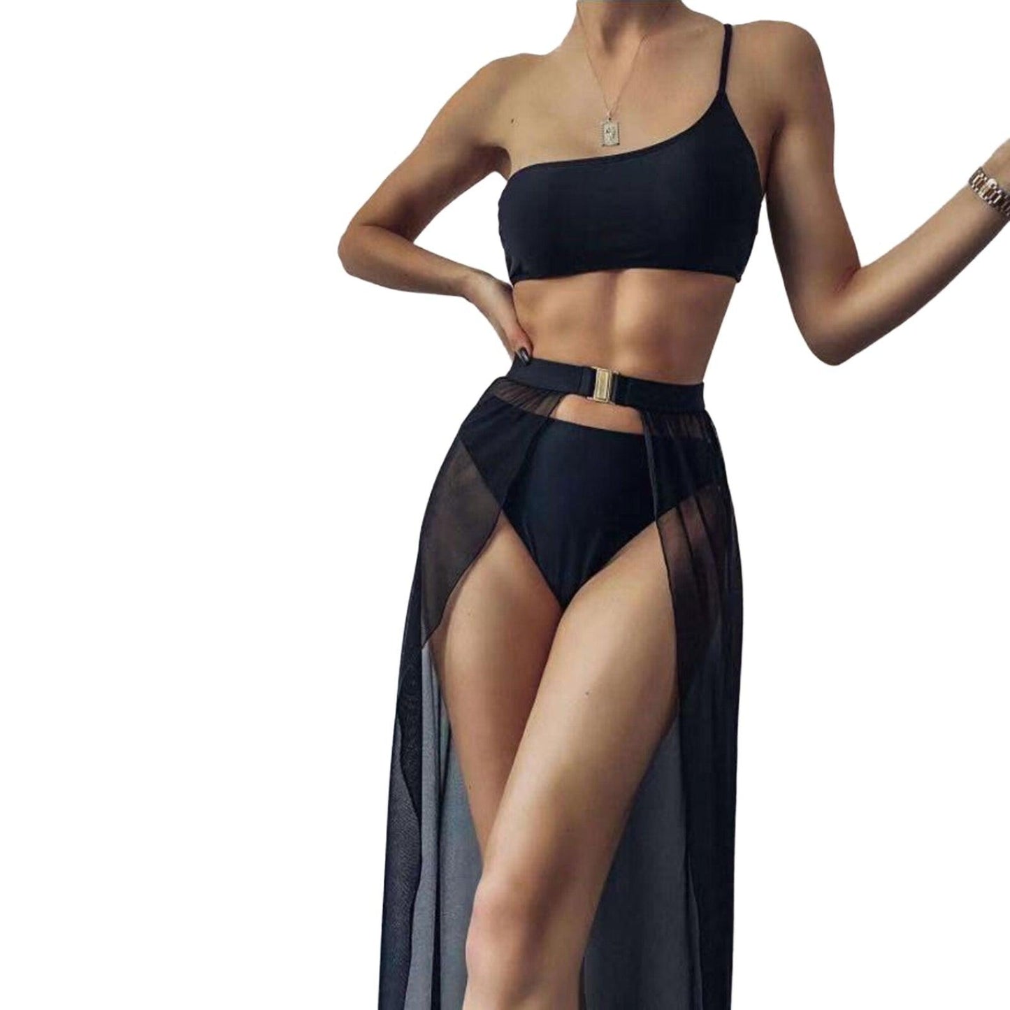 Ensemble de Couverture de Bikini en Maille Noire Élégante pour Femmes