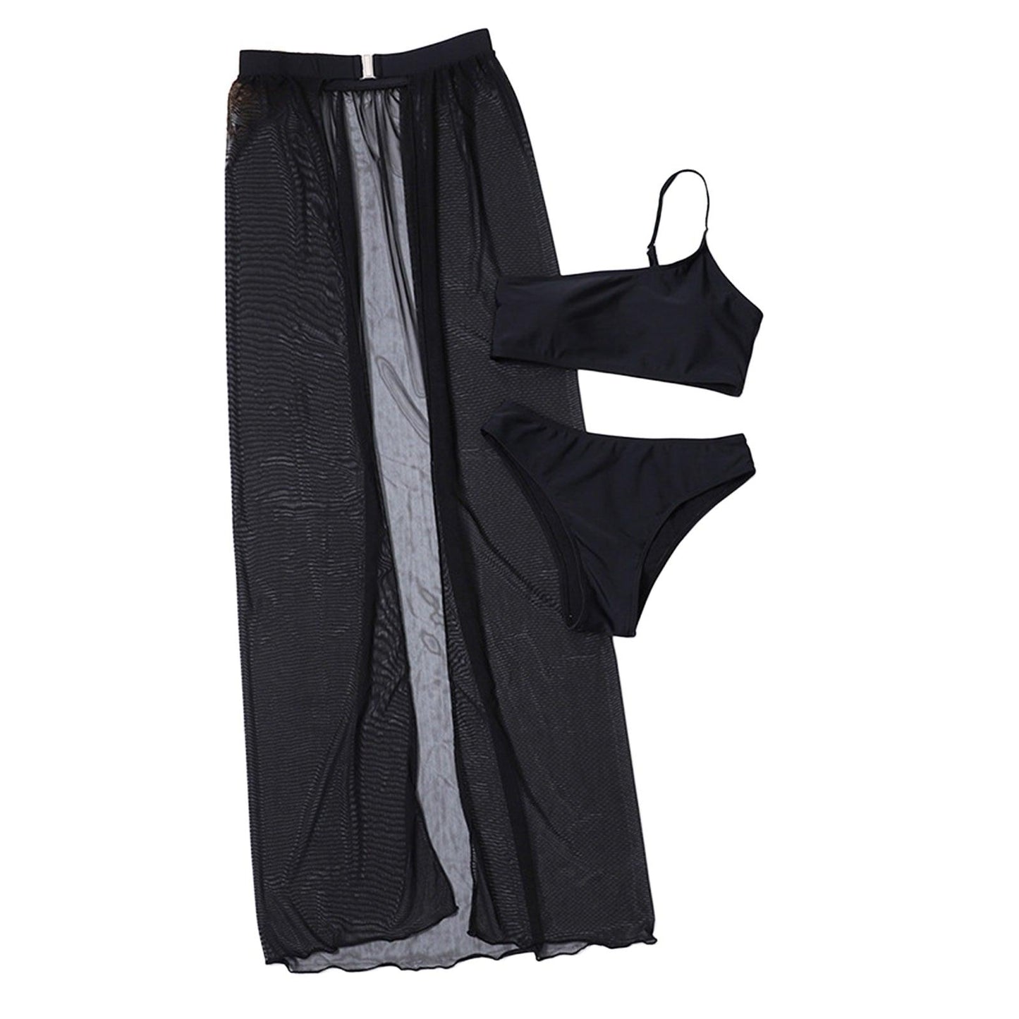 Ensemble de Couverture de Bikini en Maille Noire Élégante pour Femmes