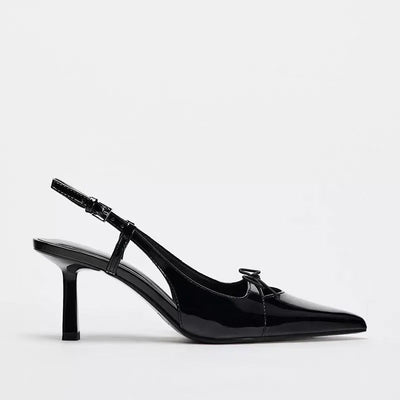 Sandales élégantes en cuir verni noir pour femmes avec nœud