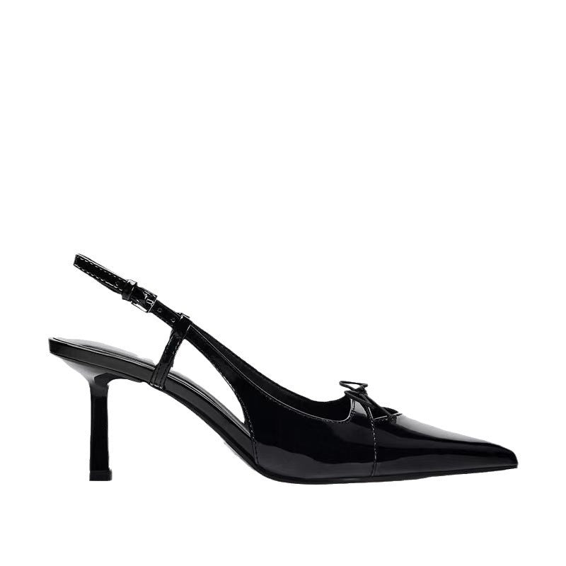Sandales élégantes en cuir verni noir pour femmes avec nœud
