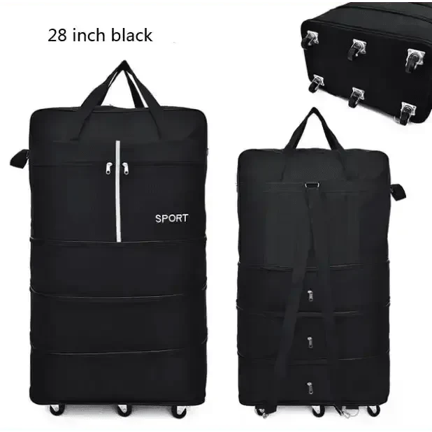 Bolsa de Equipaje Plegable y Rodante Negra - Tu Compañero de Viaje Definitivo