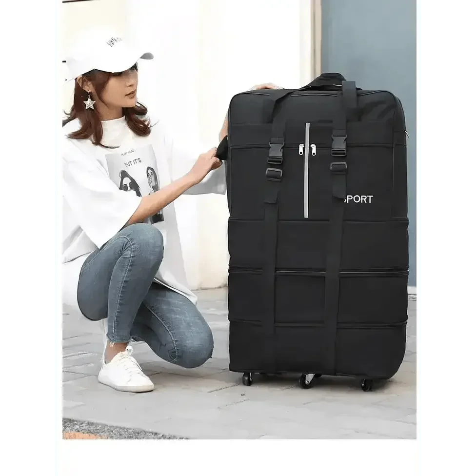 Bolsa de Equipaje Plegable y Rodante Negra - Tu Compañero de Viaje Definitivo
