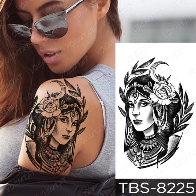Elegant Black Sketch Flower Temporary Tattoo Sticker
