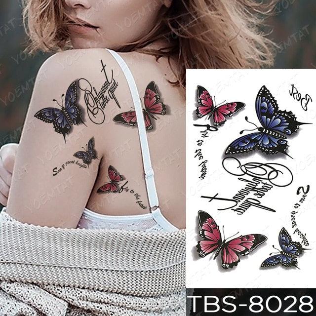 Elegant Black Sketch Flower Temporary Tattoo Sticker