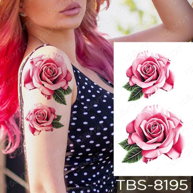 Elegant Black Sketch Flower Temporary Tattoo Sticker