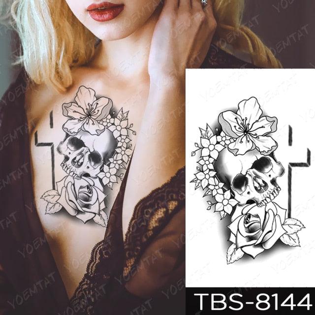 Elegant Black Sketch Flower Temporary Tattoo Sticker
