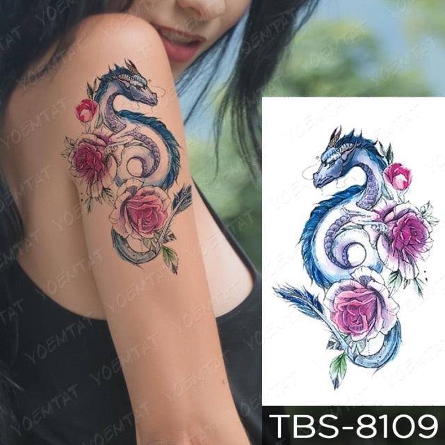Elegant Black Sketch Flower Temporary Tattoo Sticker