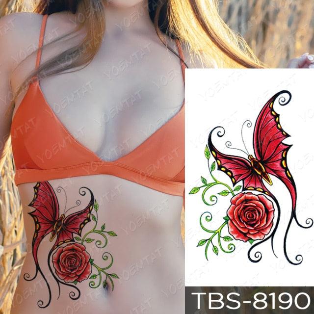 Elegant Black Sketch Flower Temporary Tattoo Sticker