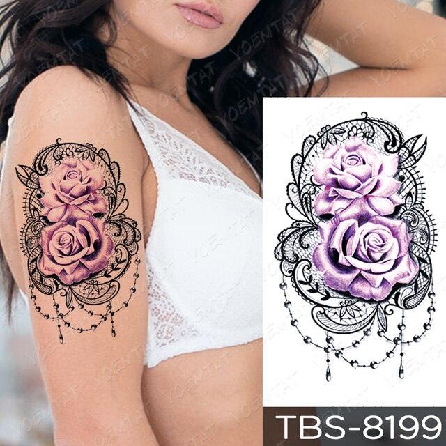 Elegant Black Sketch Flower Temporary Tattoo Sticker
