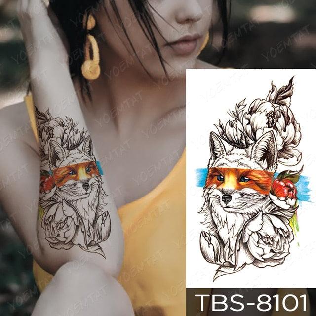 Elegant Black Sketch Flower Temporary Tattoo Sticker