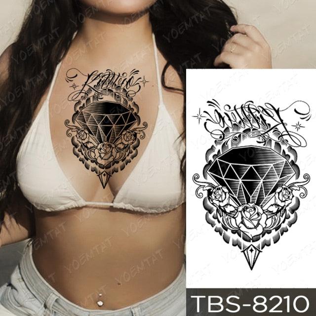 Elegant Black Sketch Flower Temporary Tattoo Sticker